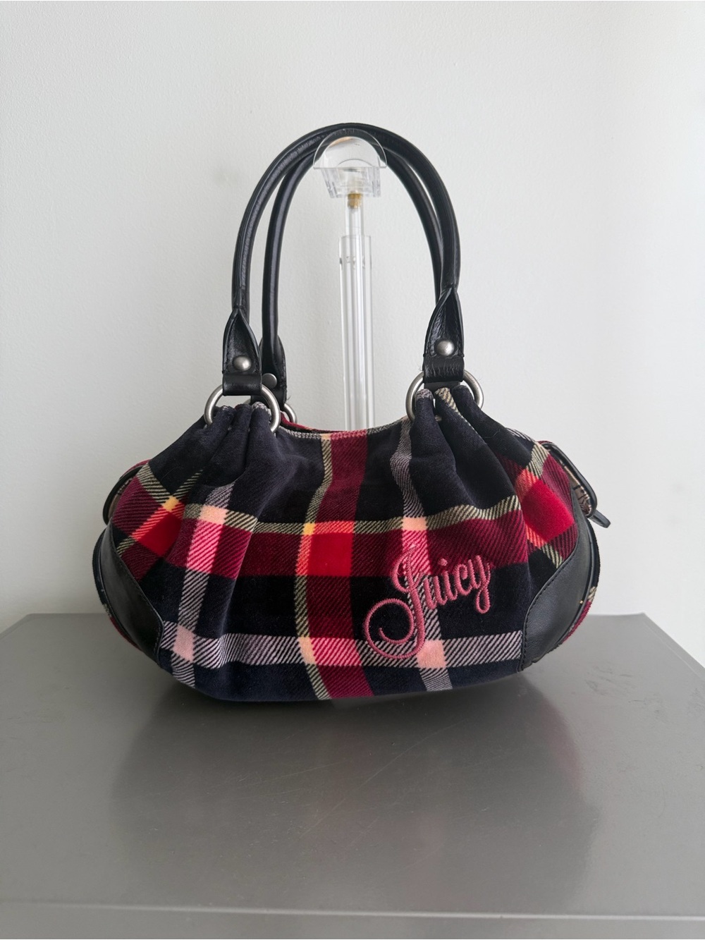 Juicy Couture Black, Pink and Red Plaid Shoulder Bag